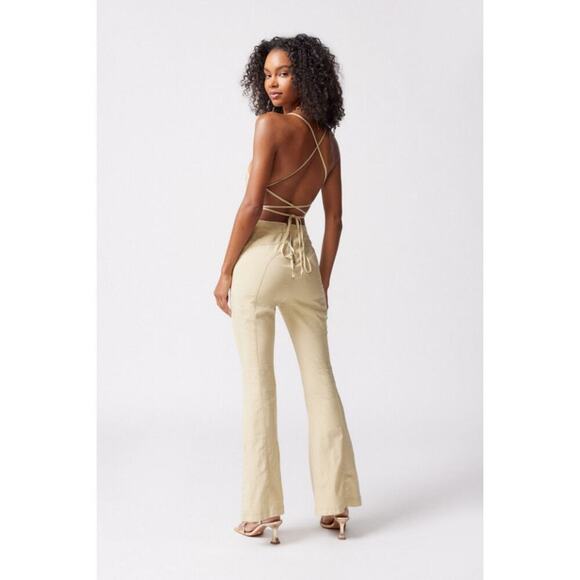 Urban Outfitters Chandler Linen Strappy-Back Jumpsuit Sz Small Cream Retro 70s - Picture 2 of 13